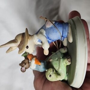 Vintage Tiny Talk Porcelain Figurine Something Shared Rabbit Turtle & Mouse